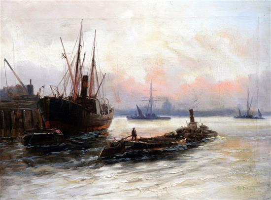 V Davis Shipping near Tower Bridge and the Pool of London, 18 x 14in. and 14 x 18in., unframed